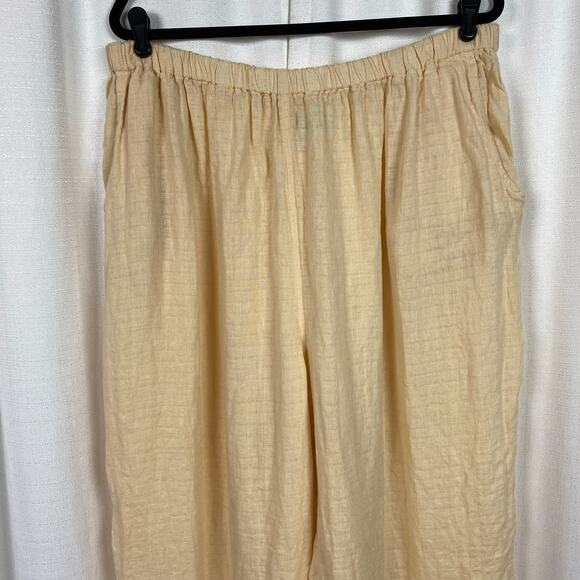 FLAX Butter Yellow Softened Linen Pull On Elastic Waist Pants Sz.3G(24-26W) - Picture 2 of 9